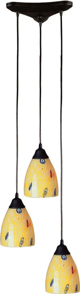 Classico 3 Light Pendant In Dark Rust and Yellow Blaze Glass