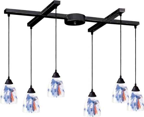 Classico 6 Light Pendant In Dark Rust and Mountain Glass