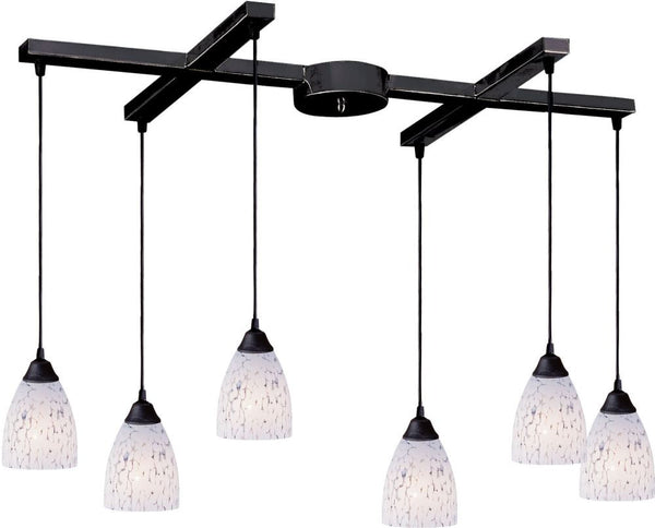 Classico 6 Light Pendant In Dark Rust and Snow White Glass