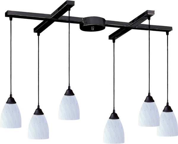 Classico 6 Light Pendant In Dark Rust and Simply White Glass