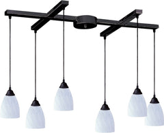 Classico 6 Light Pendant In Dark Rust and Simply White Glass