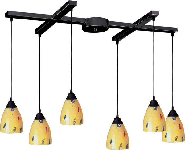 Classico 6 Light Pendant In Dark Rust and Yellow Blaze Glass