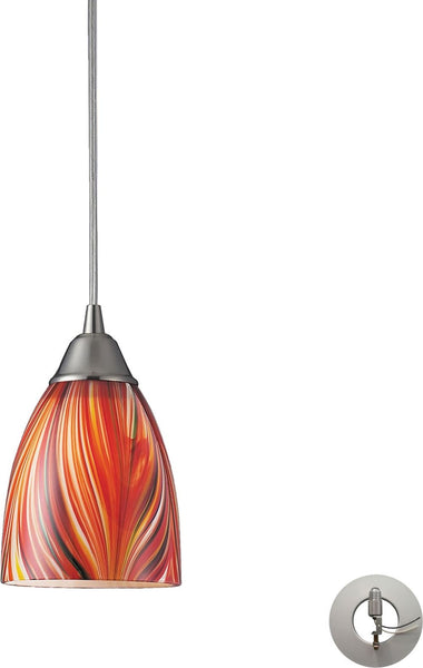 Arco Baleno 1 Light Pendant In Satin Nickel and Multi Glass With Adapter Kit