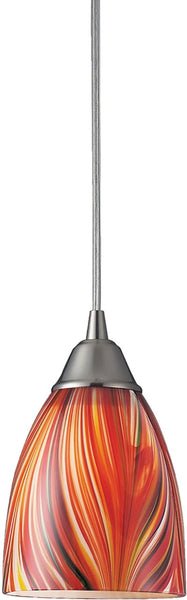 Arco Baleno 1 Light Led Pendant In Satin Nickel and Multi Glass