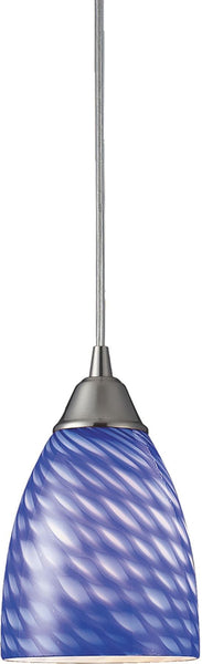 Arco Baleno 1 Light Pendant In Satin Nickel and Sapphire Glass