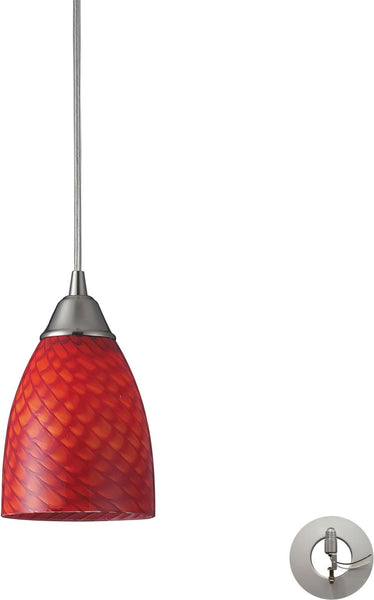 Arco Baleno 1 Light Pendant In Satin Nickel and Scarlet Red Glass With Adapter Kit
