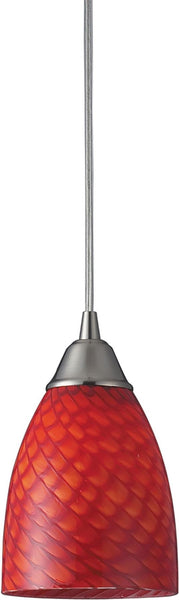 Arco Baleno 1 Light Led Pendant In Satin Nickel and Scarlet Red Glass