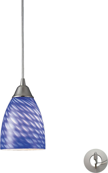 Arco Baleno 1 Light Pendant In Satin Nickel and Sapphire Glass With Adapter Kit