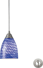 Arco Baleno 1 Light Pendant In Satin Nickel and Sapphire Glass With Adapter Kit