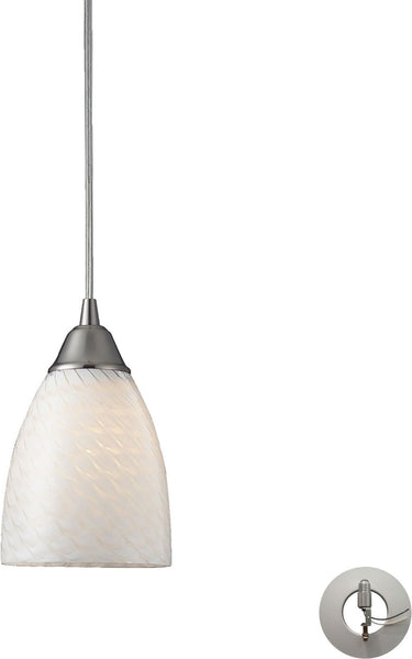 Arco Baleno 1 Light Pendant In Satin Nickel and White Swirl Glass With Adapter Kit