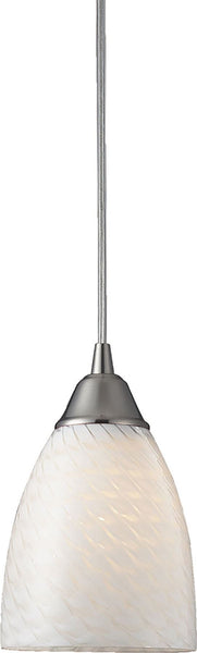 Arco Baleno 1 Light Led Pendant In Satin Nickel and White Swirl Glass