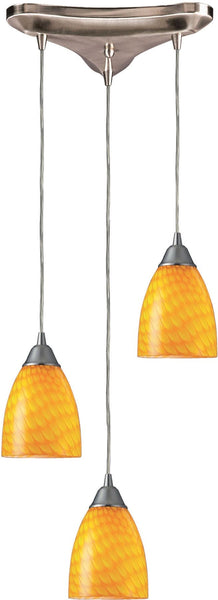 Arco Baleno 3 Light Pendant In Satin Nickel and Canary Glass