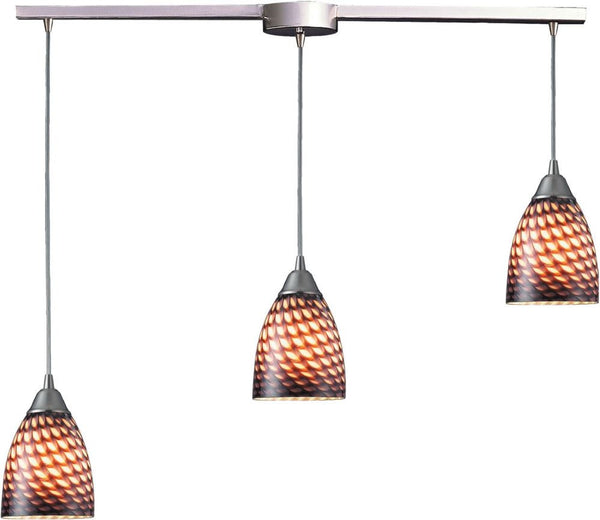 Arco Baleno 3 Light Pendant In Satin Nickel and Coco Glass