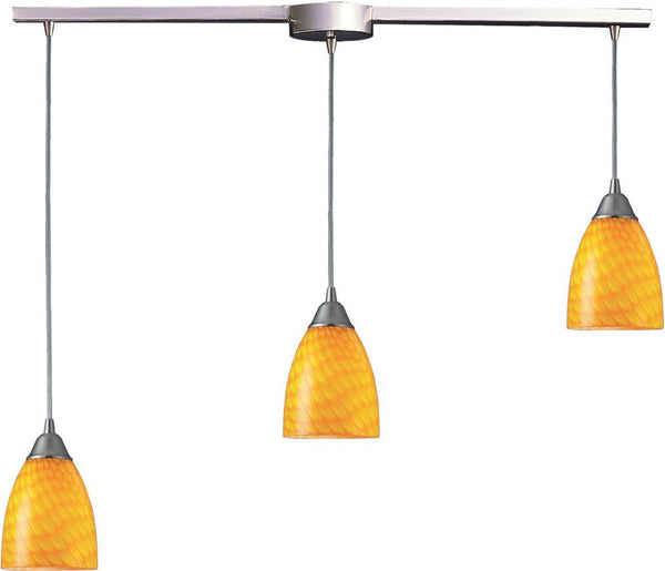 Arco Baleno 3 Light Pendant In Satin Nickel and Canary Glass