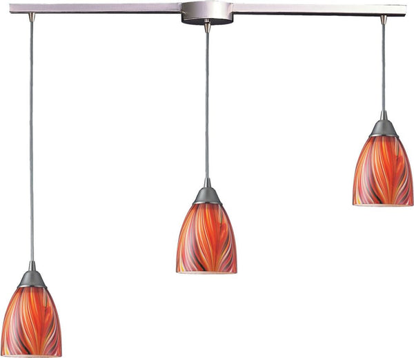 Arco Baleno 3 Light Pendant In Satin Nickel and Multi Glass