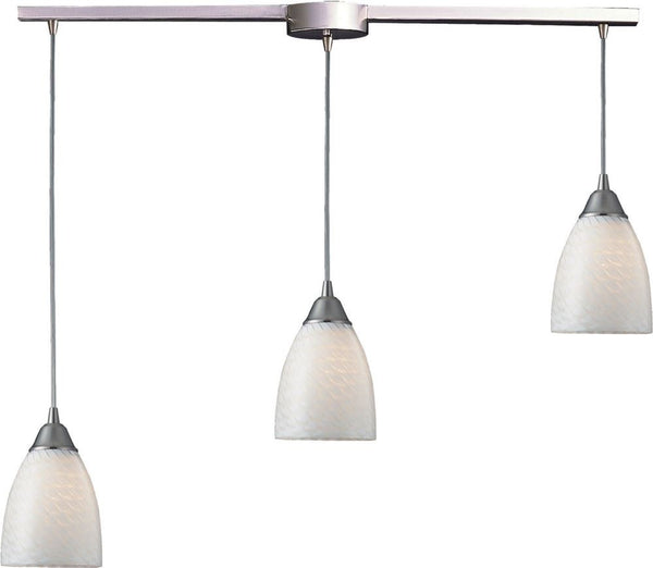 Arco Baleno 3 Light Pendant In Satin Nickel and White Swirl Glass
