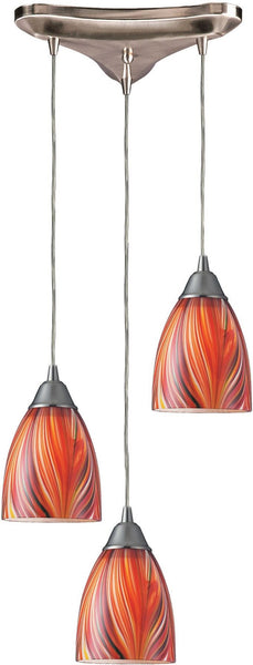 Arco Baleno 3 Light Pendant In Satin Nickel and Multi Glass