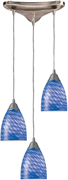 Arco Baleno 3 Light Pendant In Satin Nickel and Sapphire Glass
