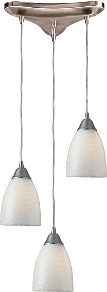 Arco Baleno 3 Light Pendant In Satin Nickel and White Swirl Glass