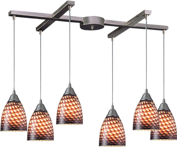 Arco Baleno 6 Light Pendant In Satin Nickel and Coco Glass