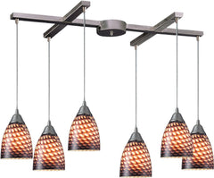 Arco Baleno 6 Light Pendant In Satin Nickel and Coco Glass