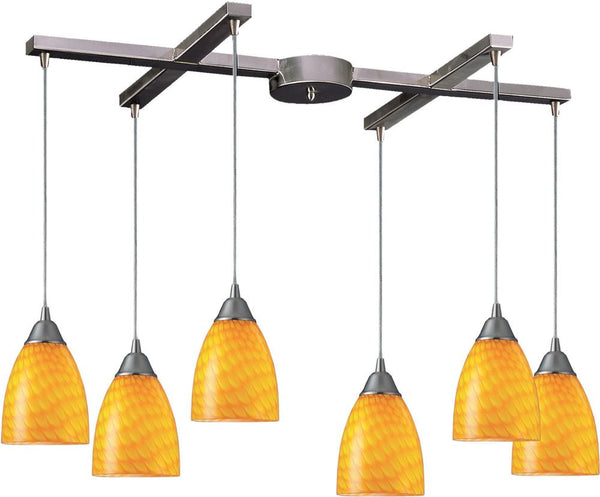 Arco Baleno 6 Light Pendant In Satin Nickel and Canary Glass