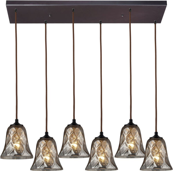 Darien 6 Light Pendant In Oiled Bronze and Mercury Glass