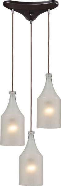 Skylar 3 Light Pendant In Oiled Bronze and Frosted Glass