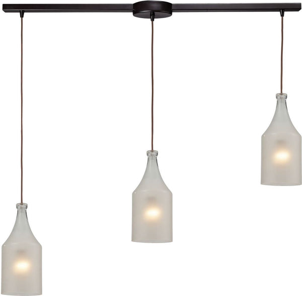 Skylar 3 Light Pendant In Oiled Bronze and Frosted Glass