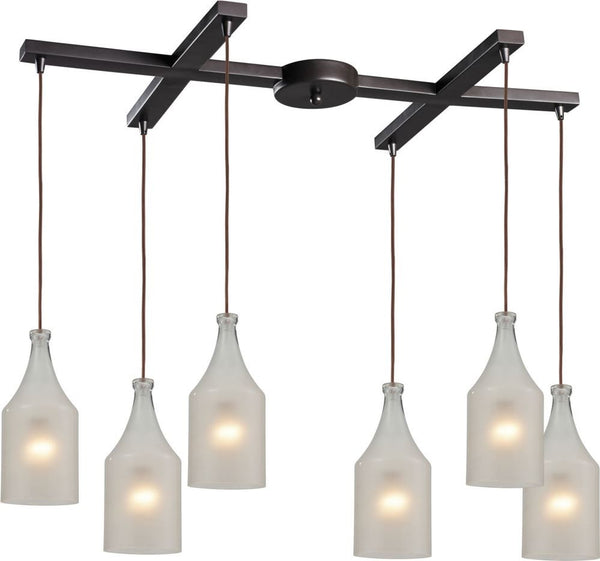 Skylar 6 Light Pendant In Oiled Bronze and Frosted Glass
