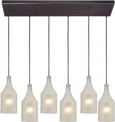 Skylar 6 Light Pendant In Oiled Bronze and Frosted Glass