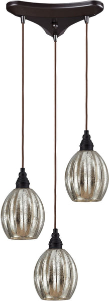Danica 3 Light Pendant In Oiled Bronze and Mercury Glass