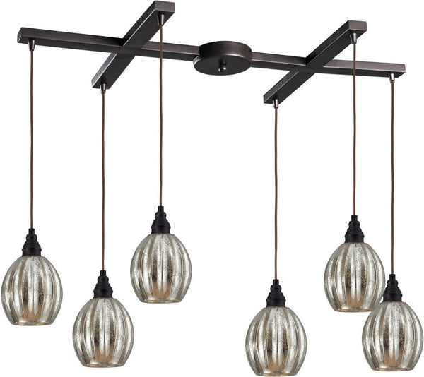 Danica 6 Light Pendant In Oiled Bronze and Mercury Glass