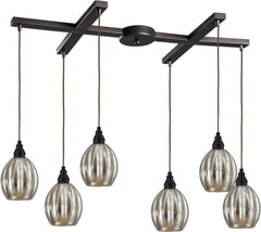 Danica 6 Light Pendant In Oiled Bronze and Mercury Glass