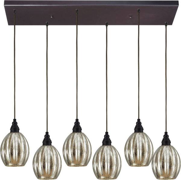 Danica 6 Light Pendant In Oiled Bronze and Mercury Glass