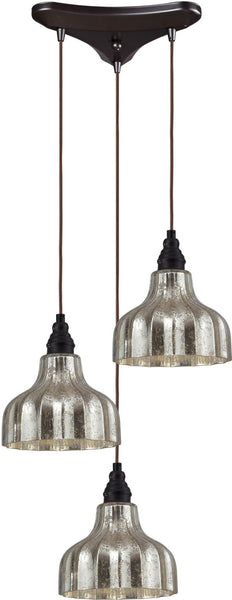 Danica 3 Light Pendant In Oiled Bronze and Mercury Glass