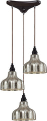 Danica 3 Light Pendant In Oiled Bronze and Mercury Glass