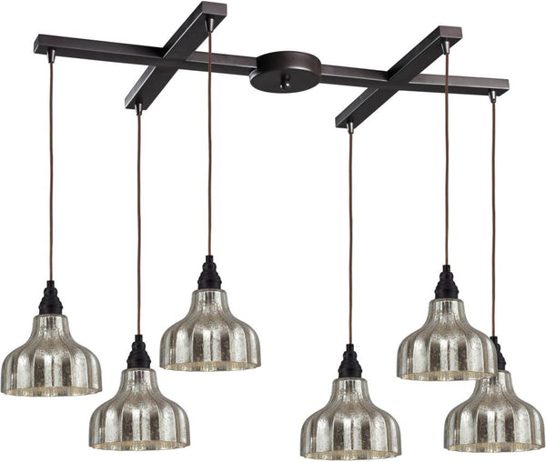 Danica 6 Light Pendant In Oiled Bronze and Mercury Glass