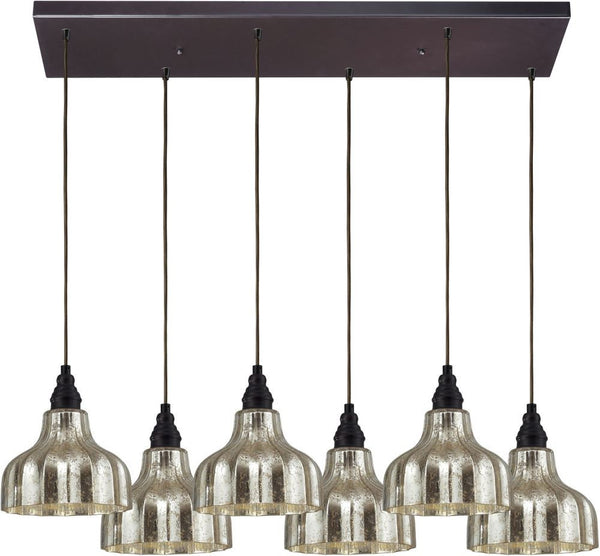 Danica 6 Light Pendant In Oiled Bronze and Mercury Glass