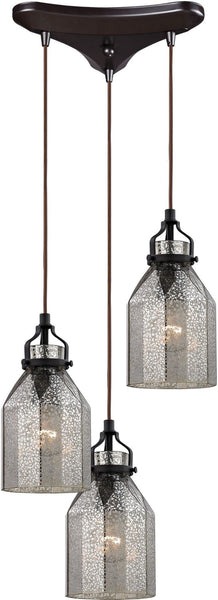 Danica 3 Light Pendant In Oil Rubbed Bronze and Mercury Glass