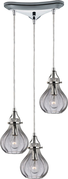 Danica 3 Light Pendant In Polished Chrome and Clear Glass