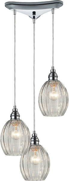 Danica 3 Light Pendant In Polished Chrome and Clear Glass