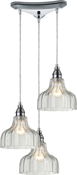 Danica 3 Light Pendant In Polished Chrome and Clear Glass
