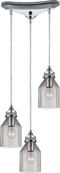 Danica 3 Light Pendant In Polished Chrome and Clear Glass