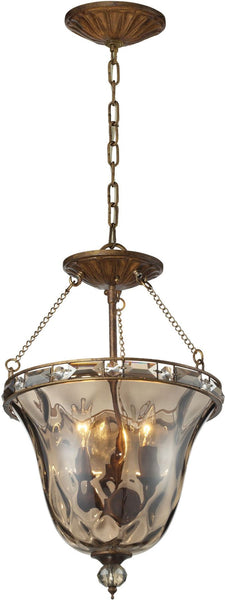 Cheltham 3 Light Pendant In Mocha and Champagne Plated Glass