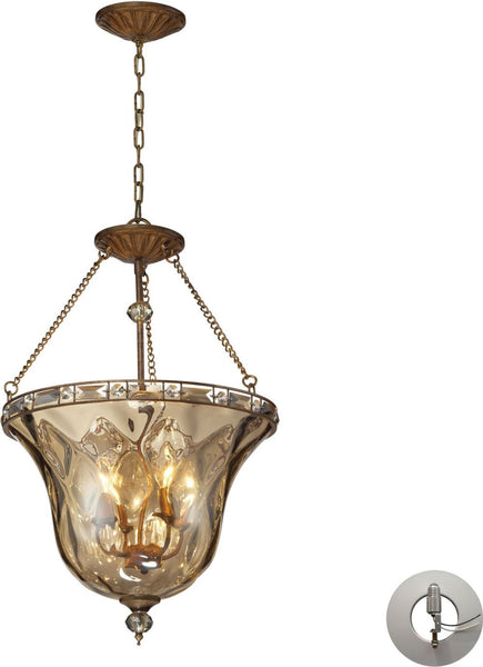 Cheltham 4 Light Pendant In Mocha and Champagne Plated Glass - Includes Recessed Lighting Kit