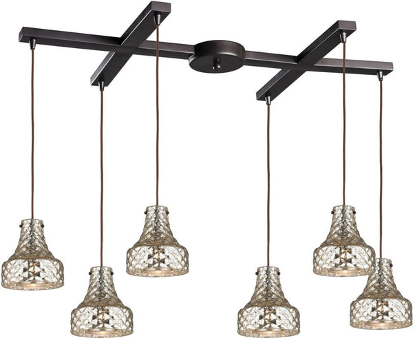 Danica 6 Light Pendant In Oil Rubbed Bronze and Mercury Glass