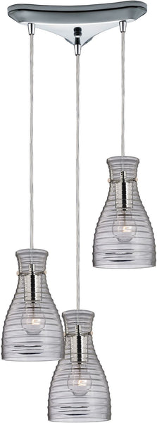 Strata 3 Light Pendant In Polished Chrome and Clear Glass