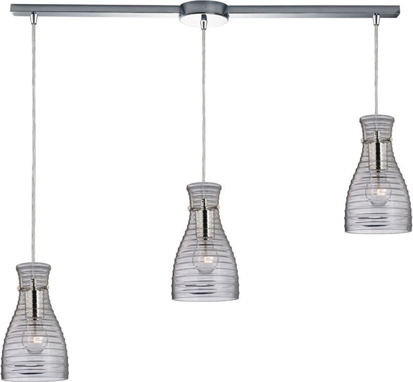 Strata 3 Light Pendant In Polished Chrome and Clear Glass