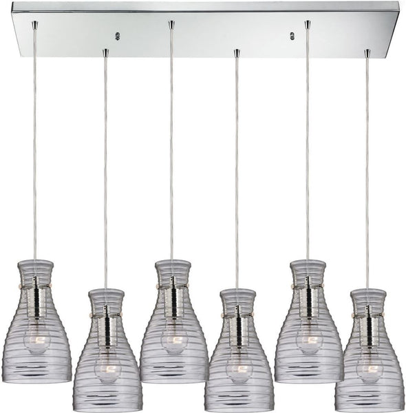 Strata 6 Light Pendant In Polished Chrome and Clear Glass